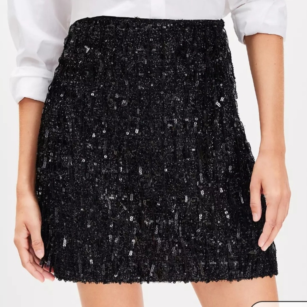 LOFT Black Sequin Mini Skirt